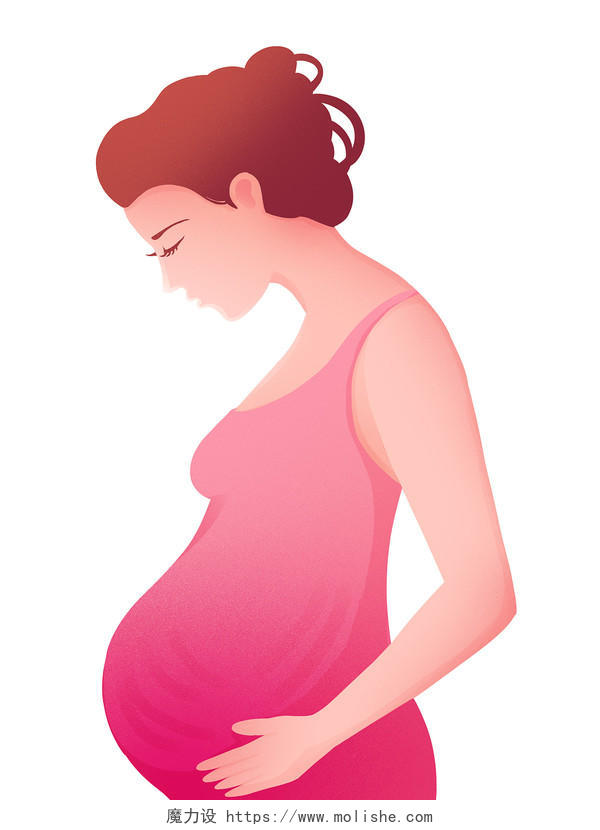 粉色手绘卡通孕妇母亲节人物元素PNG素材